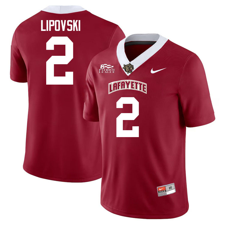 Lafayette Leopards #2 Daniel Lipovski College Football Jerseys,Uniforms-Red